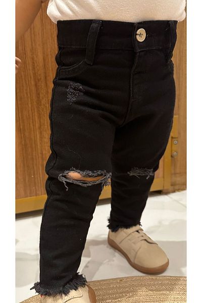 minny max Children's Black Jeans Denim Trousers with Ripped and Cut Detail