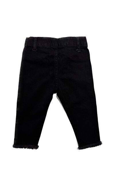 minny max Çocuk Siyah Kot Denim Pantolon Yırtık ve Kesik Detaylı