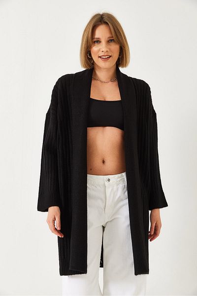 Bianco Lucci Women's Wide Cut Ribbed Knitwear Cardigan