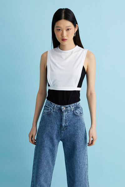 mirach 2 Pack Crew Neck Αμάνικο Σετ γιακά Λαιμού Λευκό και Μαύρο