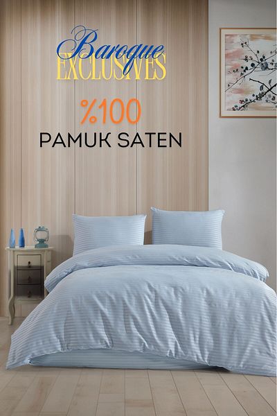 Loyal Home Set cuvertură dublă din satin cu dungi albastre baroc