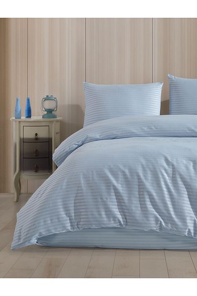 Loyal Home Set cuvertură dublă din satin cu dungi albastre baroc