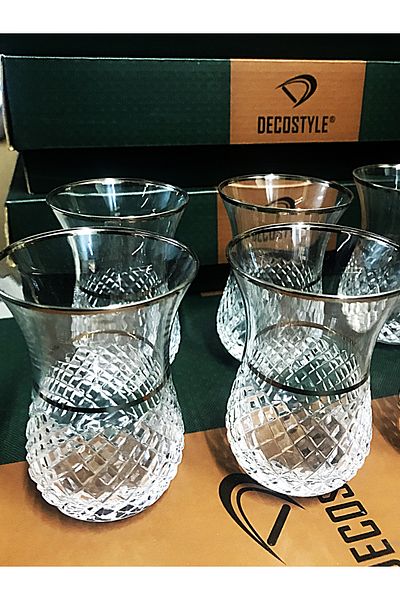 DECOSTYLE 6 Pieces Silver Ajda Square Decor Tea Glass - Pasabahce 160 Cc