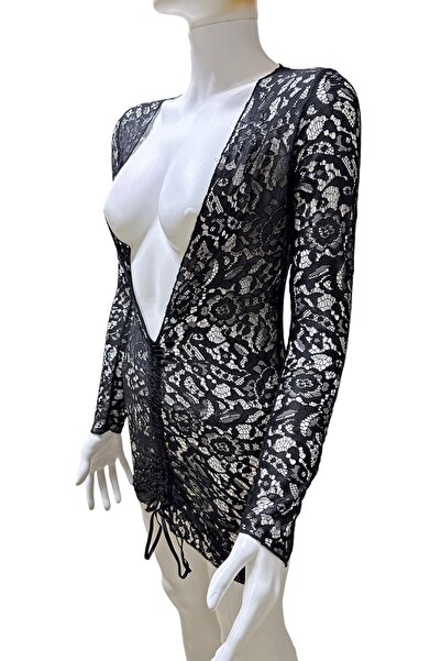 SiaLess Lingerie Μαύρη σέξι δαντέλα νυχτερινή γυναικεία φανταχτερή στολή Pareo