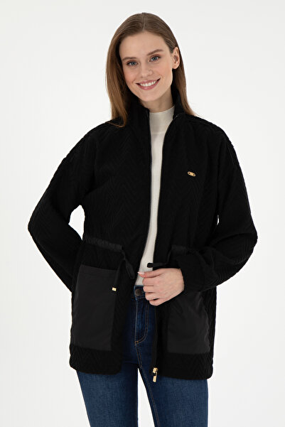 U.S. Polo Assn. Kadın Siyah Fermuarlı Dik Yaka Sweatshirt 50297364-VR046