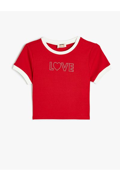 Koton Cotton Crew Neck Printed Crop T-Shirt