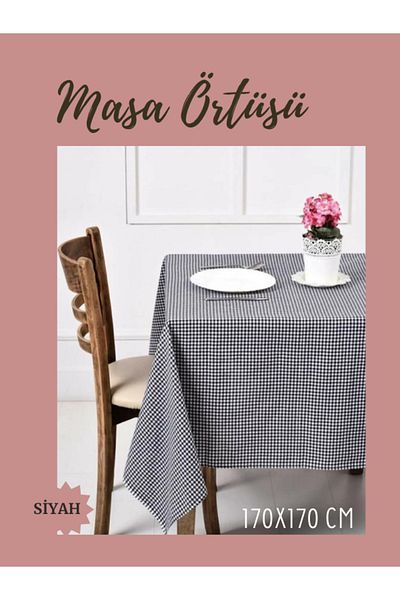 PERFECTWOMEN 170X170 cm Black Gingham Tablecloth - Picnic and Tableware Cloth, Rectangular Floor Table