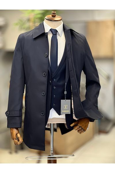 SAVARA Men's Navy Blue Regular Fit Trench Coat with Water Repellent Medium Size(90cm)