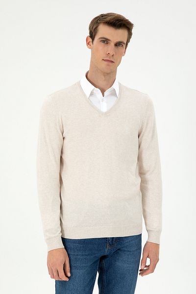 U.S. Polo Assn. Men's Cream Melange Basic Sweater 50294764 -Vr159