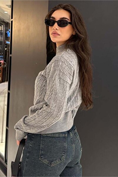 Madmext Šedý pletený svetr s polovičním rolákem pro ženy MG2257