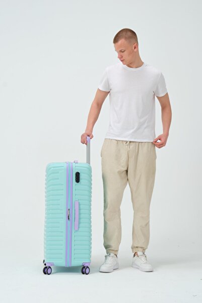 Diseno Keo-Plus Turkuaz-Lila Büyük Boy Silikon Kırılmaz PP Valiz