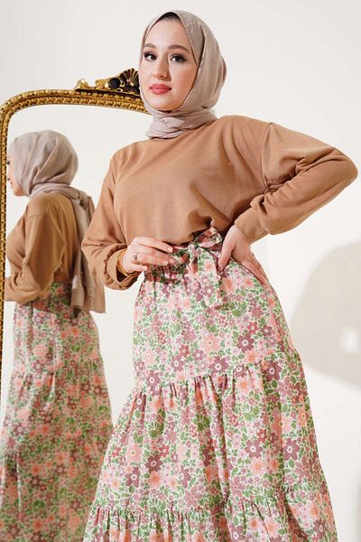 VOLT CLOTHİNG Damen-Doppelset mit Blumenmuster und Rock