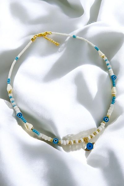 PETEK AKSESUAR SHUTTLE EVIL EYE SEASHELL BEAD NECKLACE