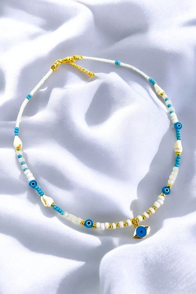 PETEK AKSESUAR SHUTTLE EVIL EYE SEASHELL BEAD NECKLACE