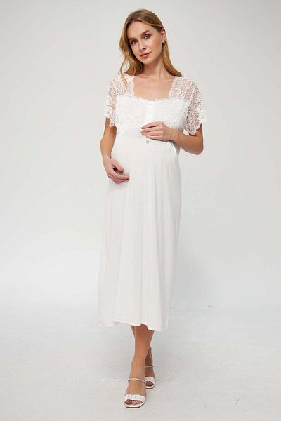LORIAN'S طقم ملابس نوم للأمهات والحوامل بأكمام قصيرة وأزرار من الدانتيل من Ecru Special Nightgown