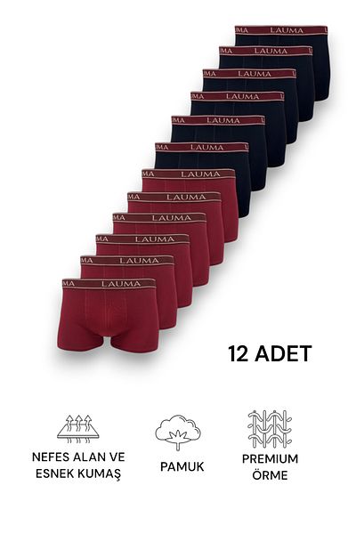 LAUMA Ανδρικά μποξεράκια Cotton Flexible Lycra Black Claret Red 12 Pack