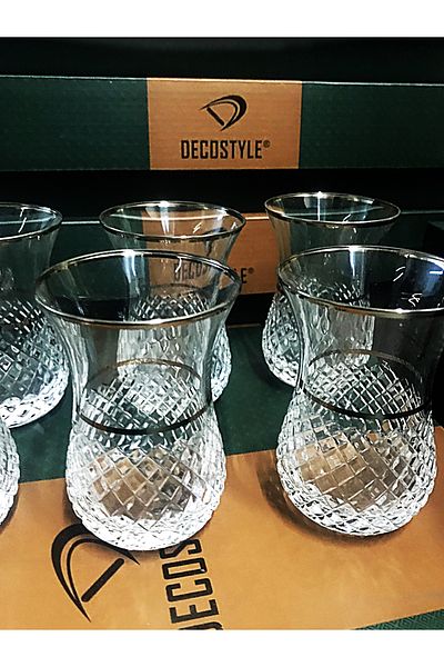 DECOSTYLE 6 Pieces Silver Ajda Square Decor Tea Glass - Pasabahce 160 Cc
