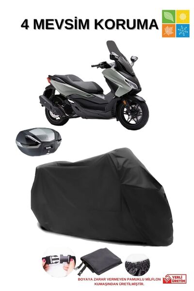 AutoEN Yeni Forza250 HONDA ARKA ÇANTA UYUMLU SU GEÇİRMEZ SİYAH MOTOSİKLET ÖRTÜSÜ