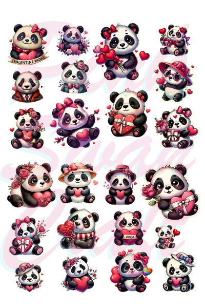 Pink Swan Craft Vintage set naljepnica sa slatkim pandama za Dan zaljubljenih...