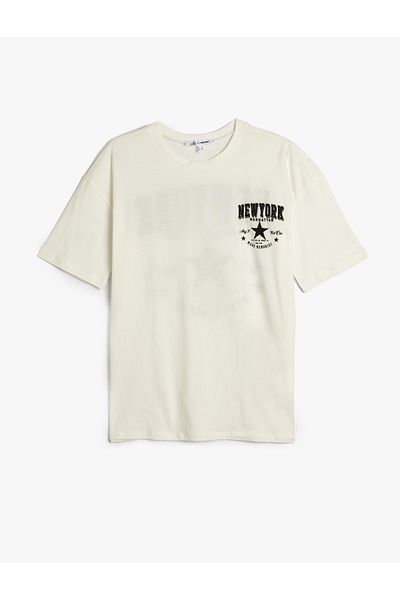Koton Back Printed Short Sleeve Cotton Crew Neck T-Shirt