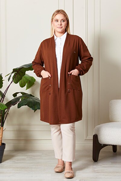 Ferace Women's Ottoman Steel Large Size Cardigan with Pockets