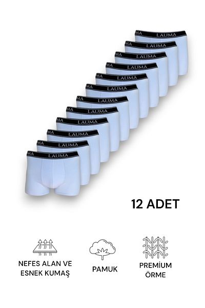 LAUMA White Mens Boxers - Βαμβακερά και εύκαμπτα με Lycra 12 Συσκευασία
