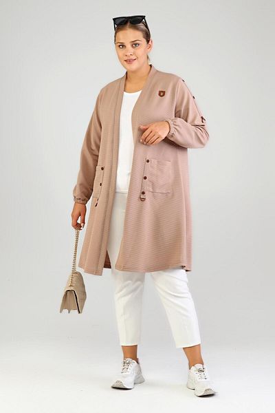 Ferace Women's Ottoman Steel Large Size Cardigan with Pockets