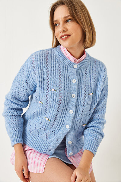 Bianco Lucci Women's Openwork Floral Knitwear Cardigan 20246904