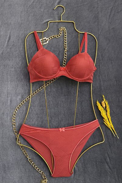 BELENDİR Brick Color Small Diamond Patterned Bra Set - 2550.1783