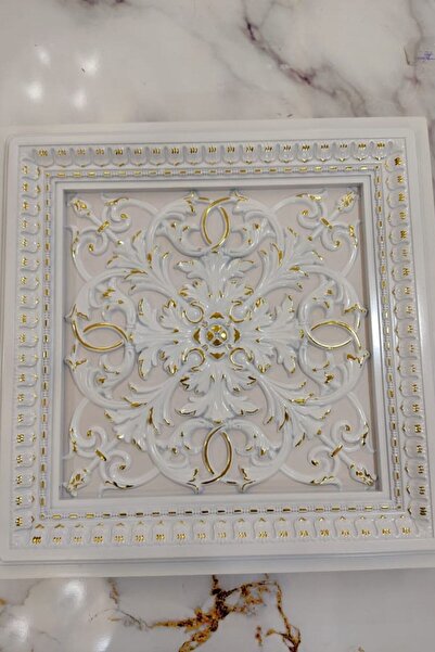 DECOZZA Saray Tavan 60 Cm Beyaz Altın Dekoratif Saray Tavan Paneli Asma Tavan Uyumlu