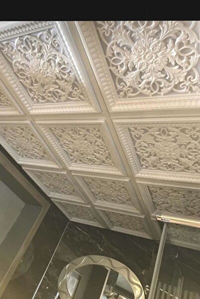 DECOZZA Saray Tavan 60 Cm Beyaz Altın Dekoratif Saray Tavan Paneli Asma Tavan Uyumlu