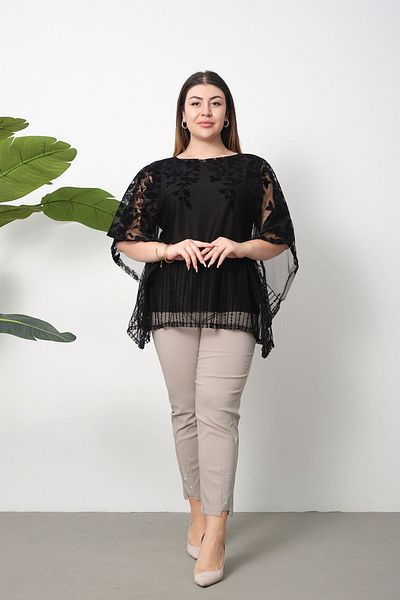 modayız Μαύρη Μπλούζα Plus Size 30A-2557