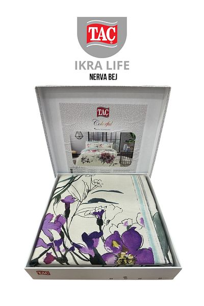 Taç Nerva Beige Bedding Set Double Digital Satin