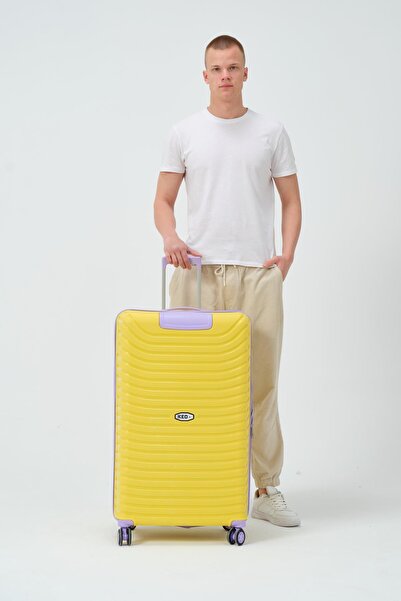 Diseno Keo-Plus Sarı-Lila Büyük Boy Silikon Kırılmaz PP Valiz