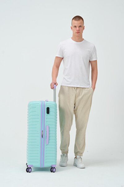 Diseno Keo-Plus Turkuaz-Lila Büyük Boy Silikon Kırılmaz PP Valiz