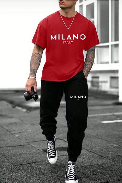 Shine Stone Milano Printed Red Bottom Top Tracksuit Set