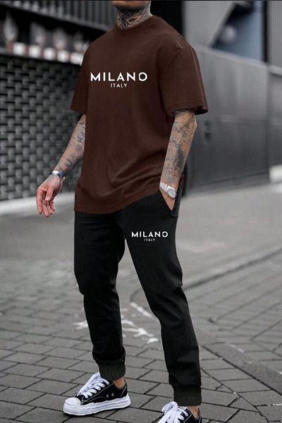 Shine Stone Set de trening cu fundul maro imprimat Milano