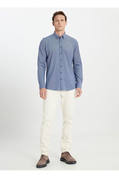 ALTINYILDIZ CLASSICS Ανδρικό πουκάμισο Navy Blue Slim Fit Altınyıldız - Γιακάς με κουμπιά, ACE 202510304