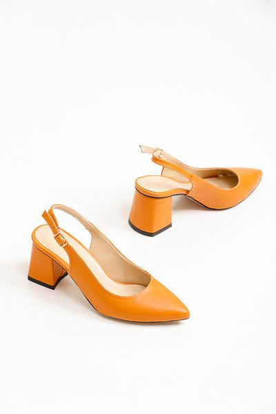 Santamarina Women's Louisa Orange Skin Open Back Classic Heeled Shoes