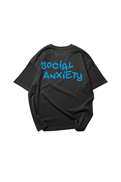 SVART WEAR Anxietate socială Albastru cu imprimeu supradimensionat Unisex Neg...