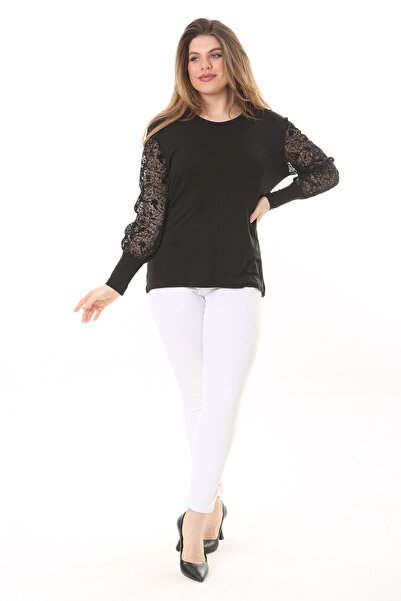 modayız Μαύρη ελαστική μπλούζα Plus Size 7F-2505