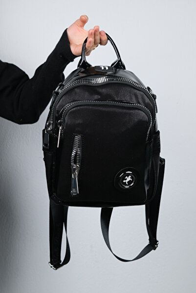 Luvi Straw Siyah Simli Kadın Sırt Çantası