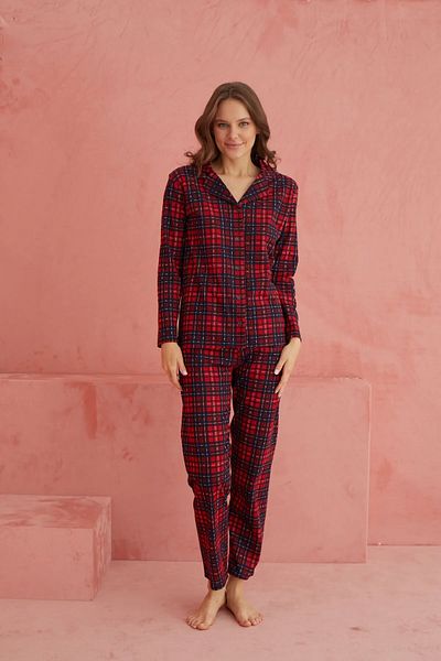 Sude HOMEWEAR Σετ Πιτζάμες Γυναικείο Καρό Πουκάμισο με γιακά