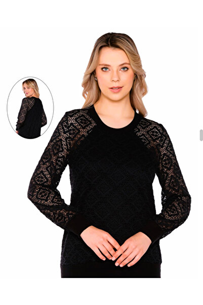 Belinay Жіночий, чорний, круглий виріз, рукави з мереживними деталями, боді
