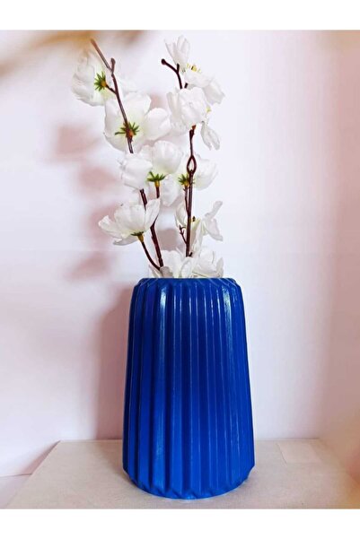 E.M.S AVM MAVİ ÇİZGİLİ BÜYÜK BOY VAZO KONİK İSKANDİNAV TARZ BOHEM UZUN ÇİZGİL...