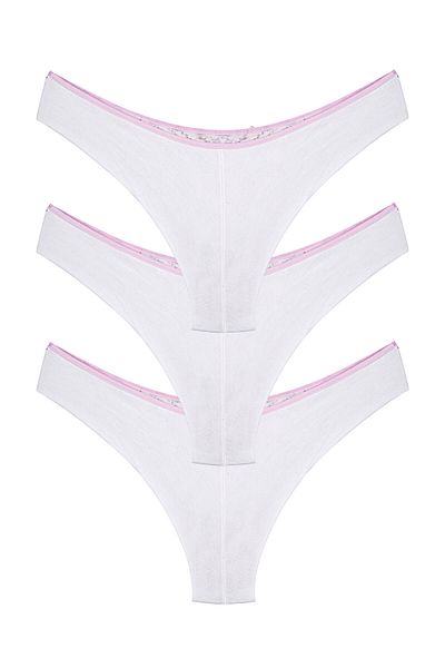 Perita.Life Women'S, Cream-Lilac, Floral Patterned, Comfort, Brazilian Cut 3-Piece Panties