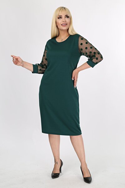 modayız Dotted Flock Sleeve Plus Size Dress 9B-2141