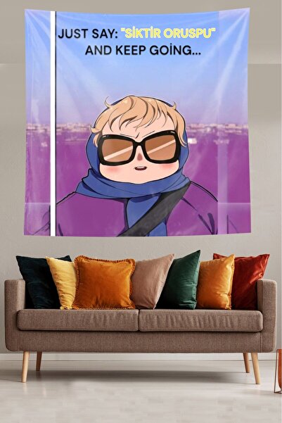 Pelangi "Si*tir O*uspu Afedersin" Mizahçı Teyze Leke Tutmaz Kumaş Duvar Örtüs...