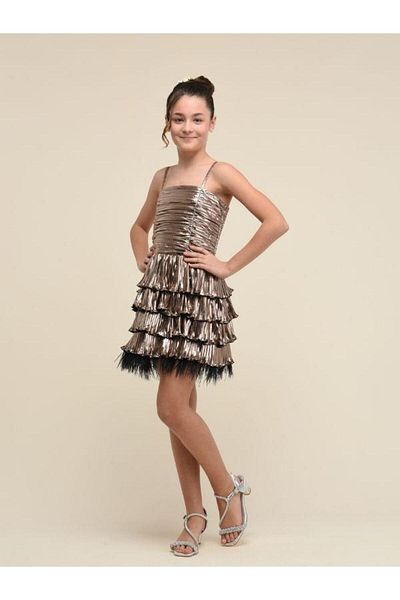 Zekids Shiny Fabric - Draped Short Design Girl's Evening Dress