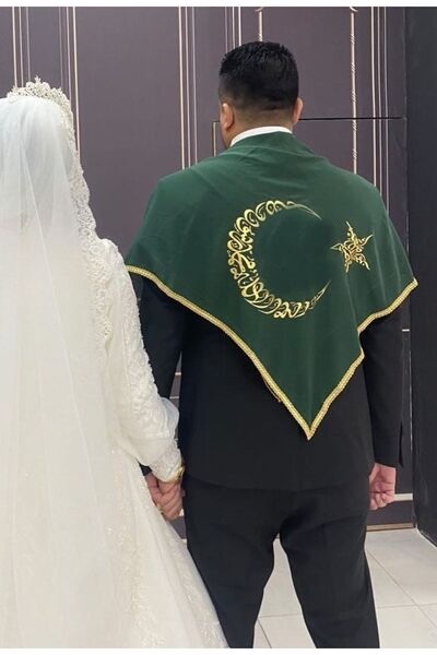Evsay Kına Gecesi Damat Asker Omuz Şalı Şifon Ay Yıldız Işlemeli